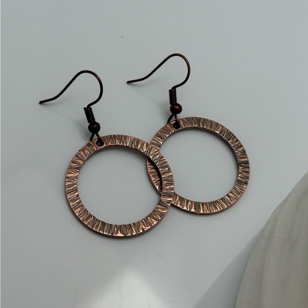 Artisan Copper Hoop Earrings with Hammered Textured Design
